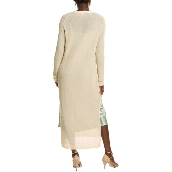 Lafayette New York 148 Tan Ribbed Cotton V Neck Front Button Duster Sweater Sz S - Picture 2 of 12